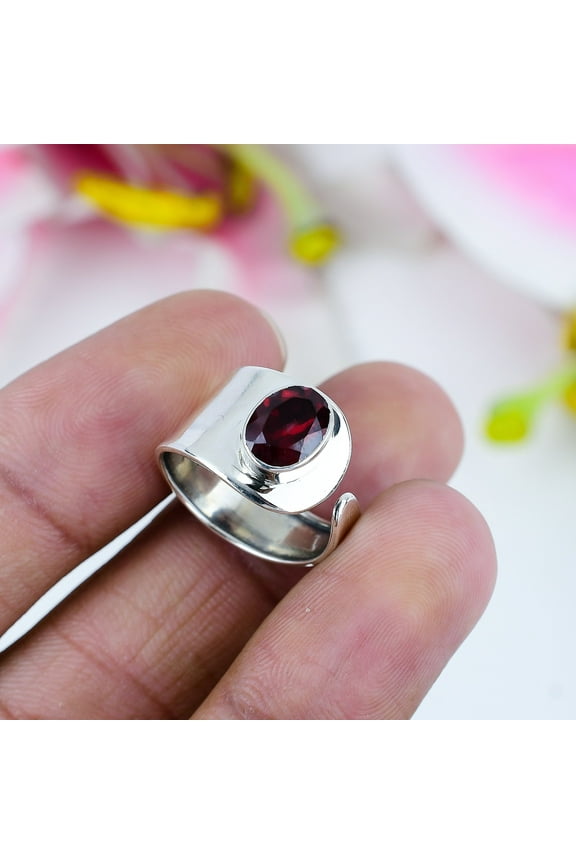 Natural Garnet Gemstone Handmade 925 Solid Sterling Silver Gift Ring S.6.5