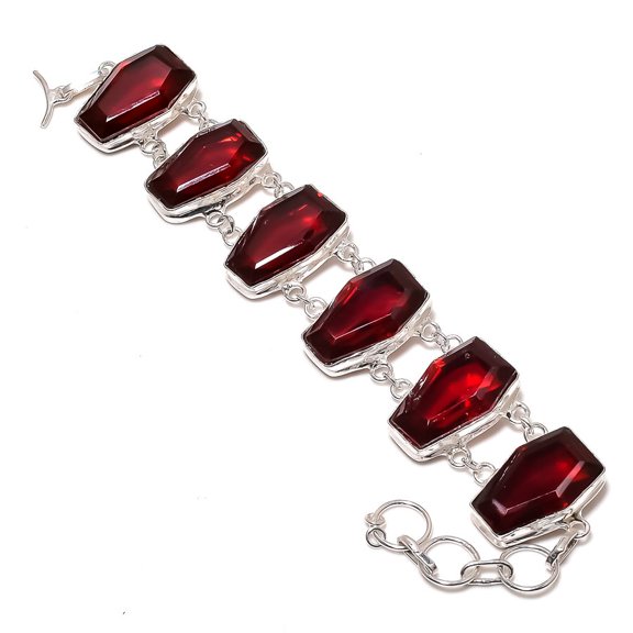 Natural Garnet Gemstone Handmade 925 Sterling Silver Bracelet 7-8"