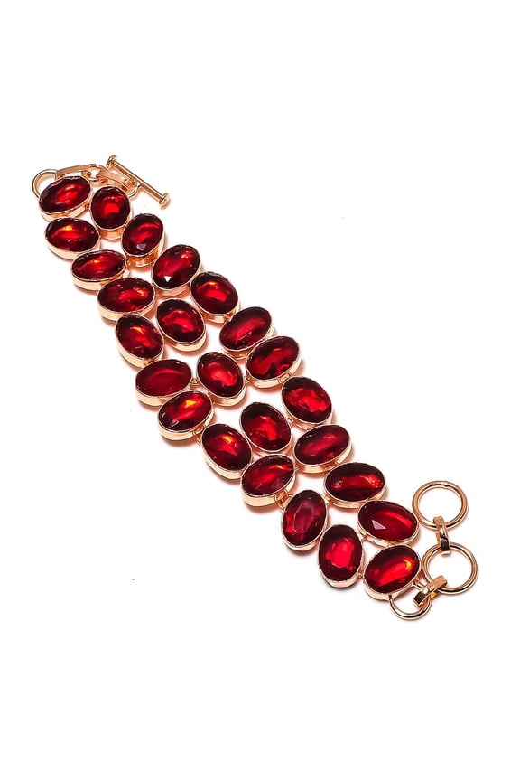 Natural Garnet Gemstone Handmade Copper Jewelry Bracelet 7-8"