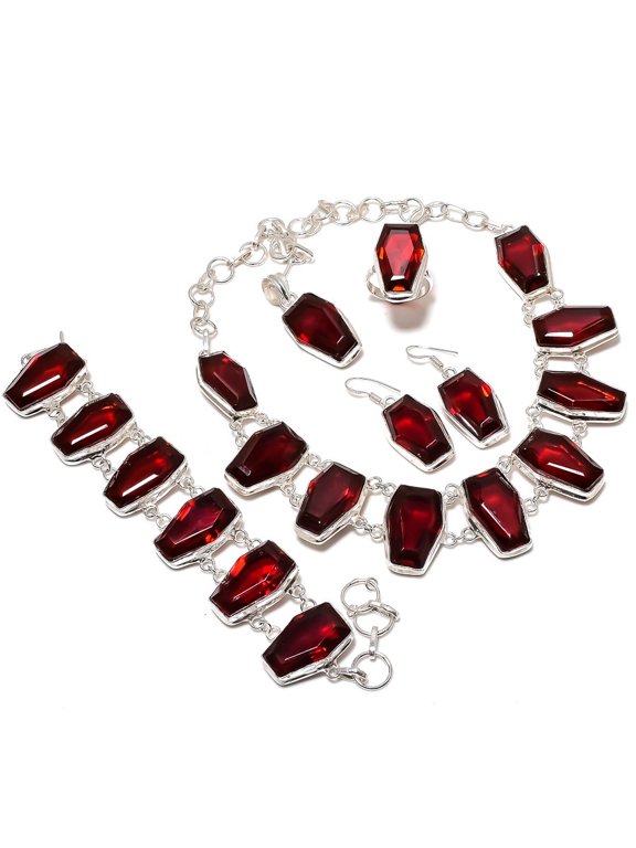 Natural Garnet Gemstone Handmade 925 Sterling Silver Jewelry Set