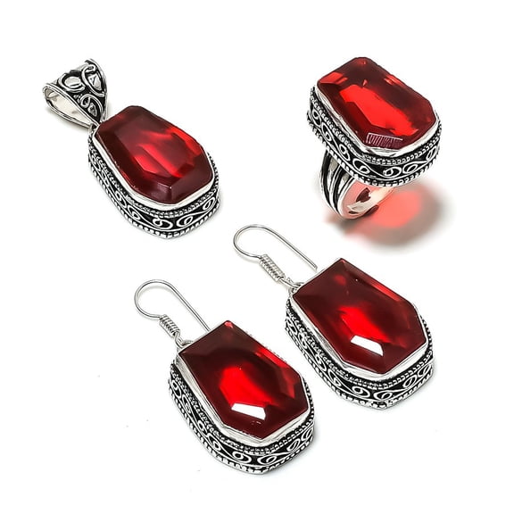 Natural Garnet Gemstone Handmade 925 Sterling Silver Jewelry Set