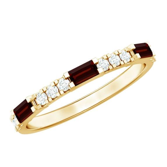 Rosec Jewels Real Garnet Half Eternity Ring with Diamond - AAA Quality - Baguette Garnet Ring - with Jewelry Box, 10K Yellow Gold, US 6.00
