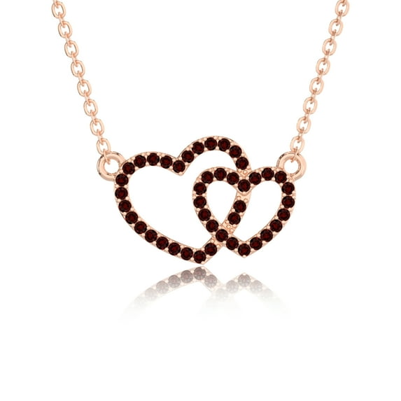 Natural Garnet Heart In Heart Pendant Necklaces for Women in 18K Rose Gold Vermeil, January Birthstone Jewelry Gifts for Her Birthday, Anniversary, Graduation,Christmas,Mothers Day, Valentines