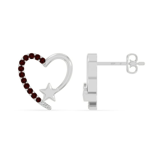 Natural Garnet Heart Star Stud Earrings for Women in Sterling Silver, January Birthstone Jewelry Gifts for Her Birthday, Wedding Anniversary, Party, Mothers Day, Christmas, Graduation, Valentines