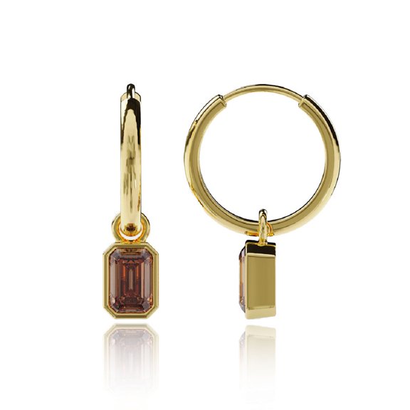 Natural Garnet Hoop Earrings | 14K Gold Plated Emerald Cut Dangle Huggie | January Birthstone Earrings | Dainty Gold Jewelry Gift for Her