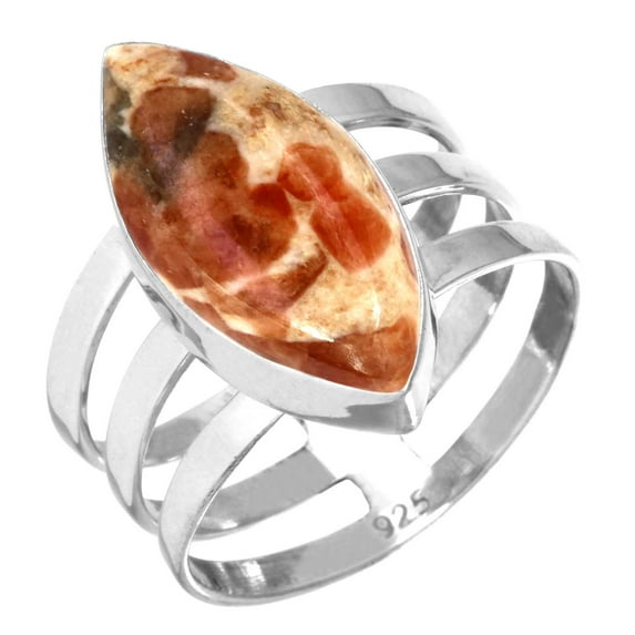 Natural Garnet In Limestone Ring 925 Sterling Silver Handmade Jewelry