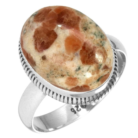 Natural Garnet In Limestone Ring 925 Sterling Silver Handmade Jewelry