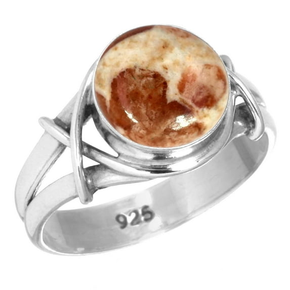 Natural Garnet In Limestone Ring 925 Sterling Silver Handmade Jewelry