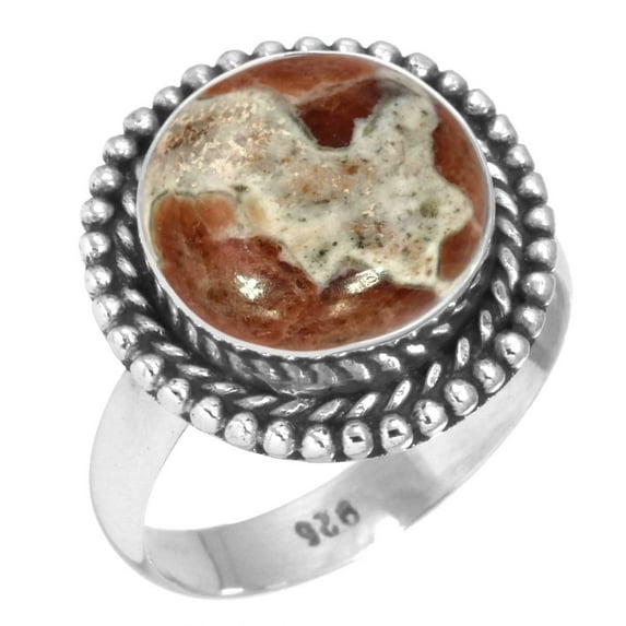 Natural Garnet In Limestone Women Jewelry 925 Sterling Silver Ring