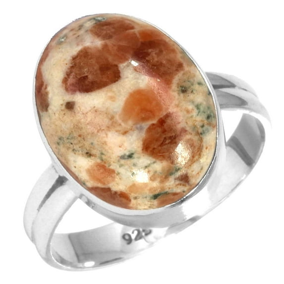 Natural Garnet In Limestone Women Jewelry 925 Sterling Silver Ring