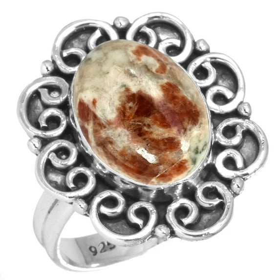 Natural Garnet In Limestone Women Jewelry 925 Sterling Silver Ring