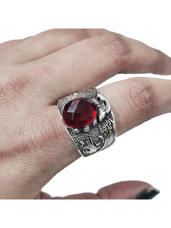 Natural Garnet Mans Ring, Eagle Claw Garnet Ring, January Birthstone, Silver Jewelry, 925 Silver Ring, Birthday Gift, Heavy Mens Ring, Arabic Design Ring, Christmas, Turkey Mens Signet Ring