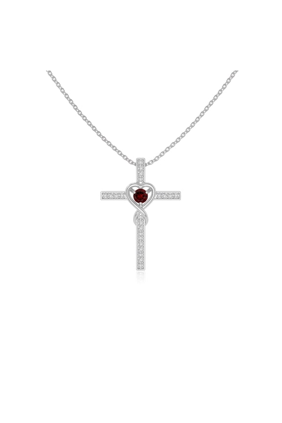 Natural Garnet with Moissanite Infinity Cross Pendant Necklaces for Women in Sterling Silver, January Birthstone Jewelry Gifts for Her Birthday, Wedding Anniversary,Mothers Day, Christmas,Valentines