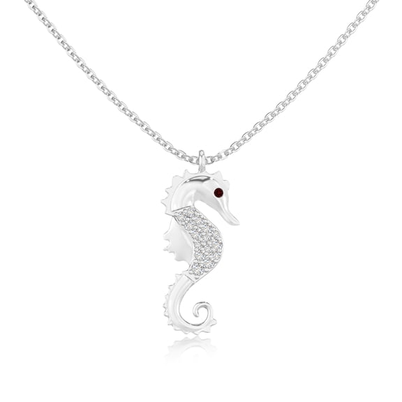 Natural Garnet with Moissanite Sea Horse Pendant Necklaces for Women in Sterling Silver,January Birthstone Jewelry Gifts for Her Birthday,Wedding Anniversary,Party,Christmas,Mothers Day,Valentines