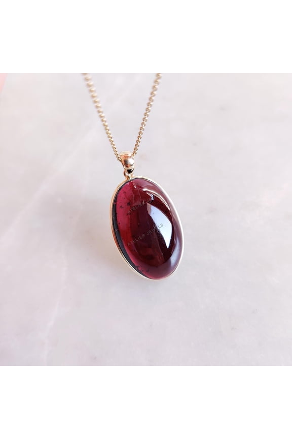 Natural Garnet Pendant, 14K Solid Yellow Gold Garnet Pendant, January Birthstone Pendant, Garnet Jewelry, Bezel Pendant, Christmas Present
