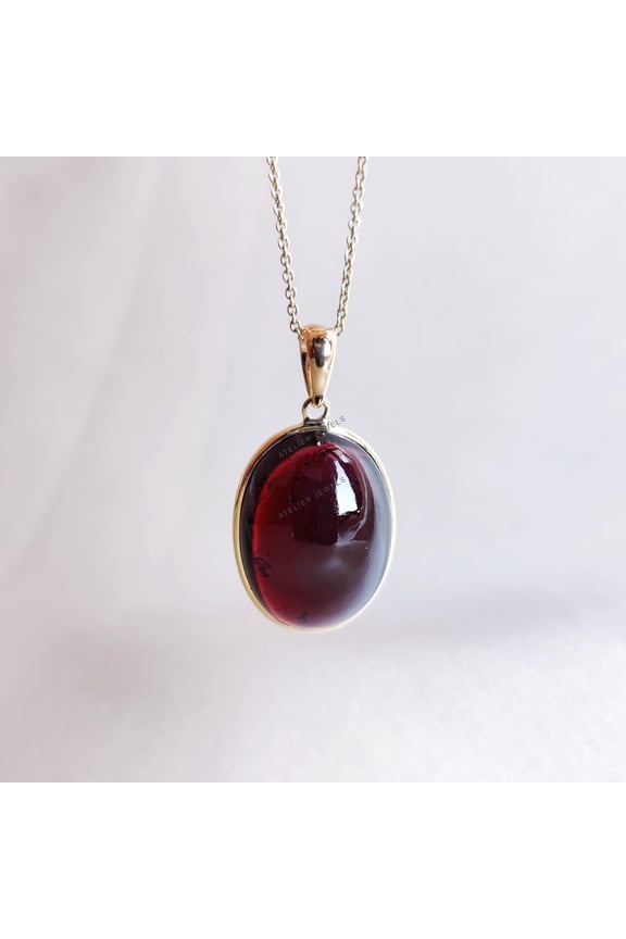 Natural Garnet Pendant, 14K Solid Yellow Gold Garnet Pendant, January Birthstone Pendant, Garnet Jewelry, Bezel Pendant, Christmas Present