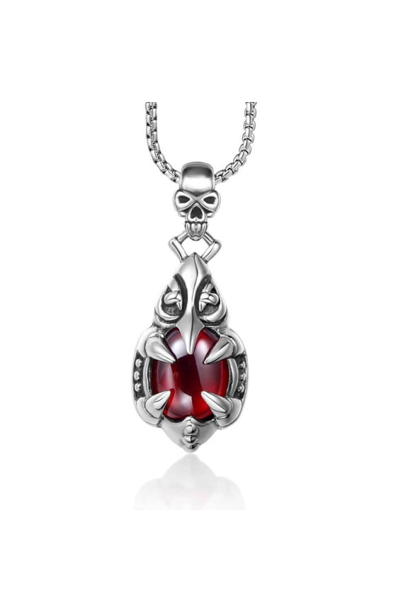 Natural Garnet Pendant Necklace For Men Fashion Stainless Steel Chain Gift