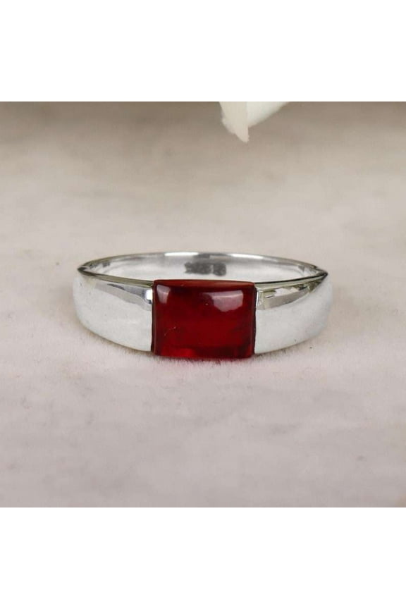 Natural Garnet Ring For Men in 925 Sterling Silver AAA+ Quality Cabochon Gemstone January Birthstone Jewelry, Personalized Engagement Gift