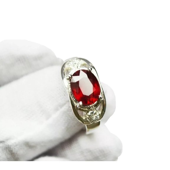 Natural Garnet Ring, Garnet Gemstone Ring, January Birthstone, Zircon Ring, Womens Ring, Gold Micron, 925 Sterling Silver, Solitaire Ring, Dainty Minimalist Stacking jewelry, Anniversary Gift Ring