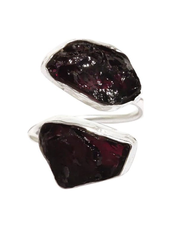 Natural Garnet Ring, Rough Garnet Adjustable Ring, January Birthstone, Double Stone, 925 Sterling Silver, Womens Ring, Christmas, Thanksgiving, Handmade, Statement Jewelry, Rough Gemstone Jewelry