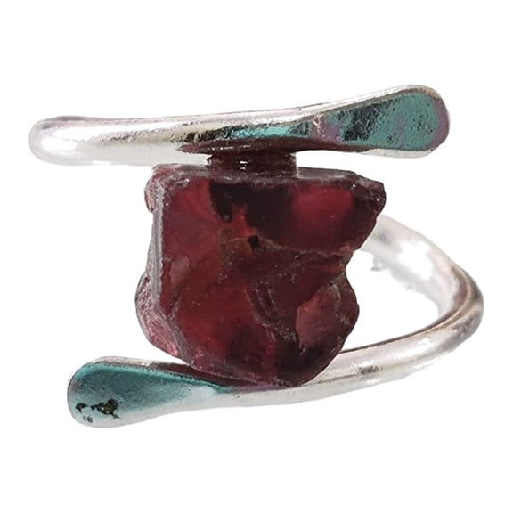 Natural Garnet Ring, Rough Garnet Gemstone Ring, January Birthstone, CROSS Band, 925 Sterling Silver, Womens Ring, Christmas, Thanksgiving, Handmade, Statement Jewelry, Rough Gemstone Jewelry