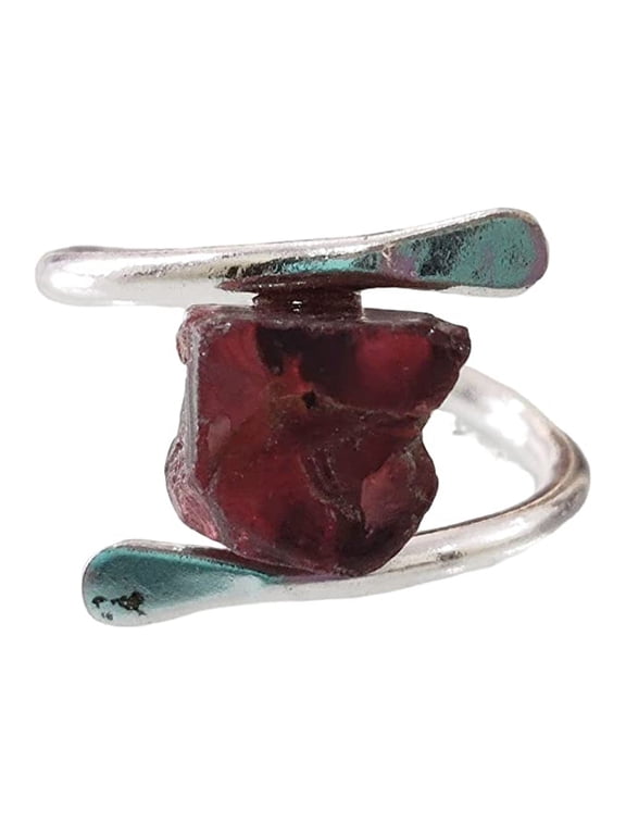 Natural Garnet Ring, Rough Garnet Gemstone Ring, January Birthstone, CROSS Band, 925 Sterling Silver, Womens Ring, Christmas, Thanksgiving, Handmade, Statement Jewelry, Rough Gemstone Jewelry