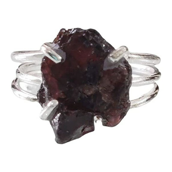 Natural Garnet Ring, Rough Garnet Gemstone Ring, January Birthstone, 3 Plain Band, 925 Sterling Silver, Womens Ring, Christmas, Thanksgiving, Handmade, Statement Jewelry, Rough Gemstone Jewelry