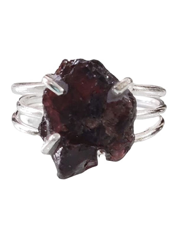 Natural Garnet Ring, Rough Garnet Gemstone Ring, January Birthstone, 3 Plain Band, 925 Sterling Silver, Womens Ring, Christmas, Thanksgiving, Handmade, Statement Jewelry, Rough Gemstone Jewelry