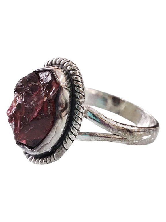 Natural Garnet Ring, Rough Garnet Gemstone Ring, January Birthstone, Bohemian Ring, 925 Sterling Silver, Womens Ring, Christmas, Thanksgiving, Handmade, Statement Jewelry, Rough Gemstone Jewelry