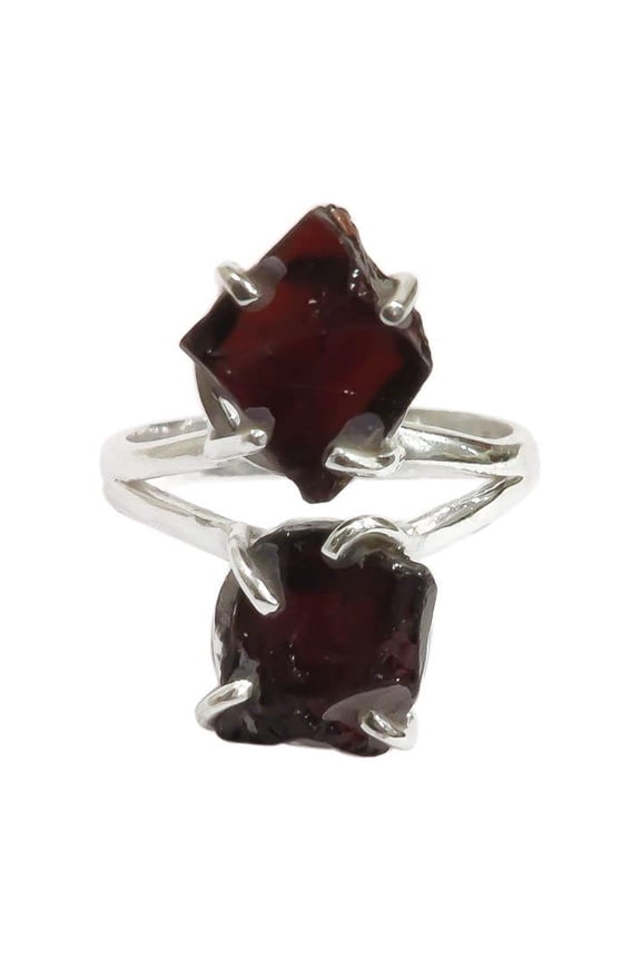 Natural Garnet Ring, Rough Garnet Gemstone Ring, January Birthstone, Double Stone, 925 Sterling Silver, Womens Ring, Christmas, Thanksgiving, Handmade, Statement Jewelry, Rough Gemstone Jewelry