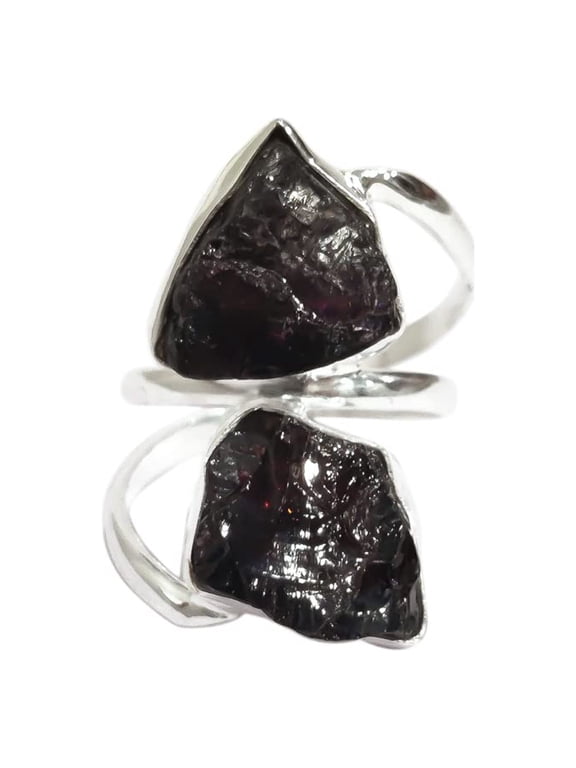 Natural Garnet Ring, Rough Garnet Gemstone Ring, January Birthstone, Double Stone, 925 Sterling Silver, Womens Ring, Christmas, Thanksgiving, Handmade, Statement Jewelry, Rough Gemstone Jewelry