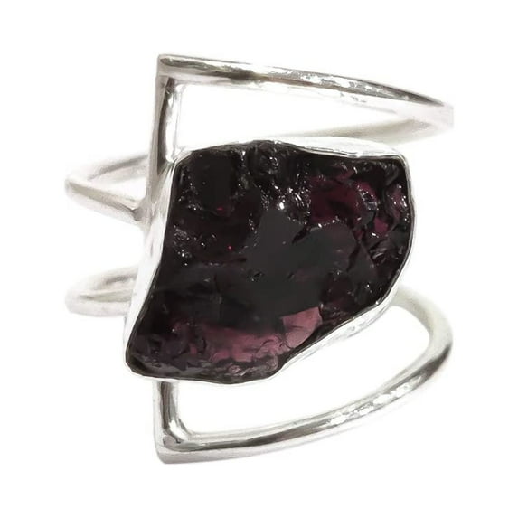 Natural Garnet Ring, Rough Garnet Gemstone Ring, January Birthstone, Dual Band, 925 Sterling Silver, Womens Ring, Christmas, Thanksgiving, Handmade, Statement Jewelry, Rough Gemstone Jewelry