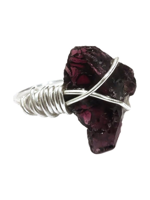 Natural Garnet Ring, Rough Garnet Gemstone Ring, January Birthstone, Wire Band, 925 Sterling Silver, Womens Ring, Christmas, Thanksgiving, Handmade, Statement Jewelry, Rough Gemstone Jewelry