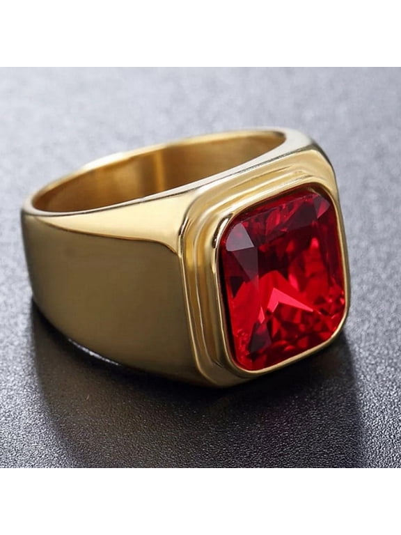 Natural Garnet Ring for Men in Solid 925 Sterling Silver Gold Plated AAA Quality Gemstone January Birthstone Jewelry, Personalized Engagement Gift