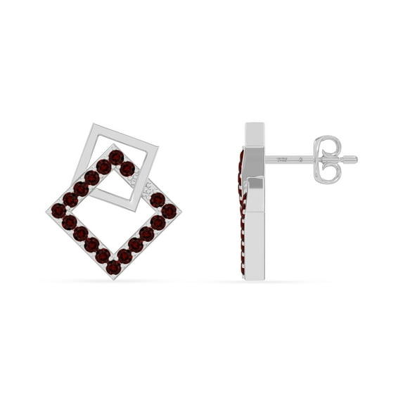 Natural Garnet Square Stud Earrings for Women in Sterling Silver, January Birthstone Jewelry Gifts for Her Birthday, Wedding Anniversary, Party, Mothers Day, Christmas, Graduation, Valentines