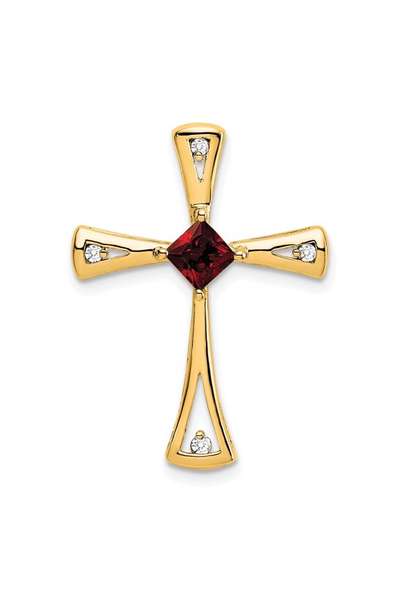 Garnet Diamond Cross Pendant 14k Yellow Gold January Birthstone Jewelry for Women