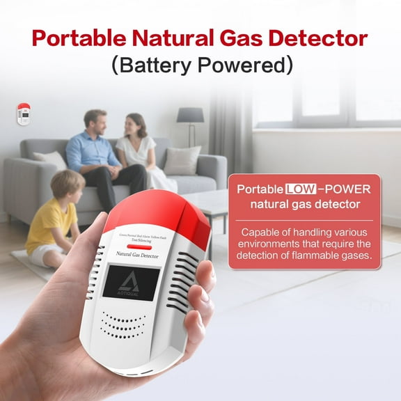Natural Gas Detector CH4/Propane/Methane - Portable Natural Gas Leak Alarm with LED Light & Audible Alert, 100% Battery-Powered Gas Monitor for Home, RV, Kitchen, Apartment Safety (Battery Included)