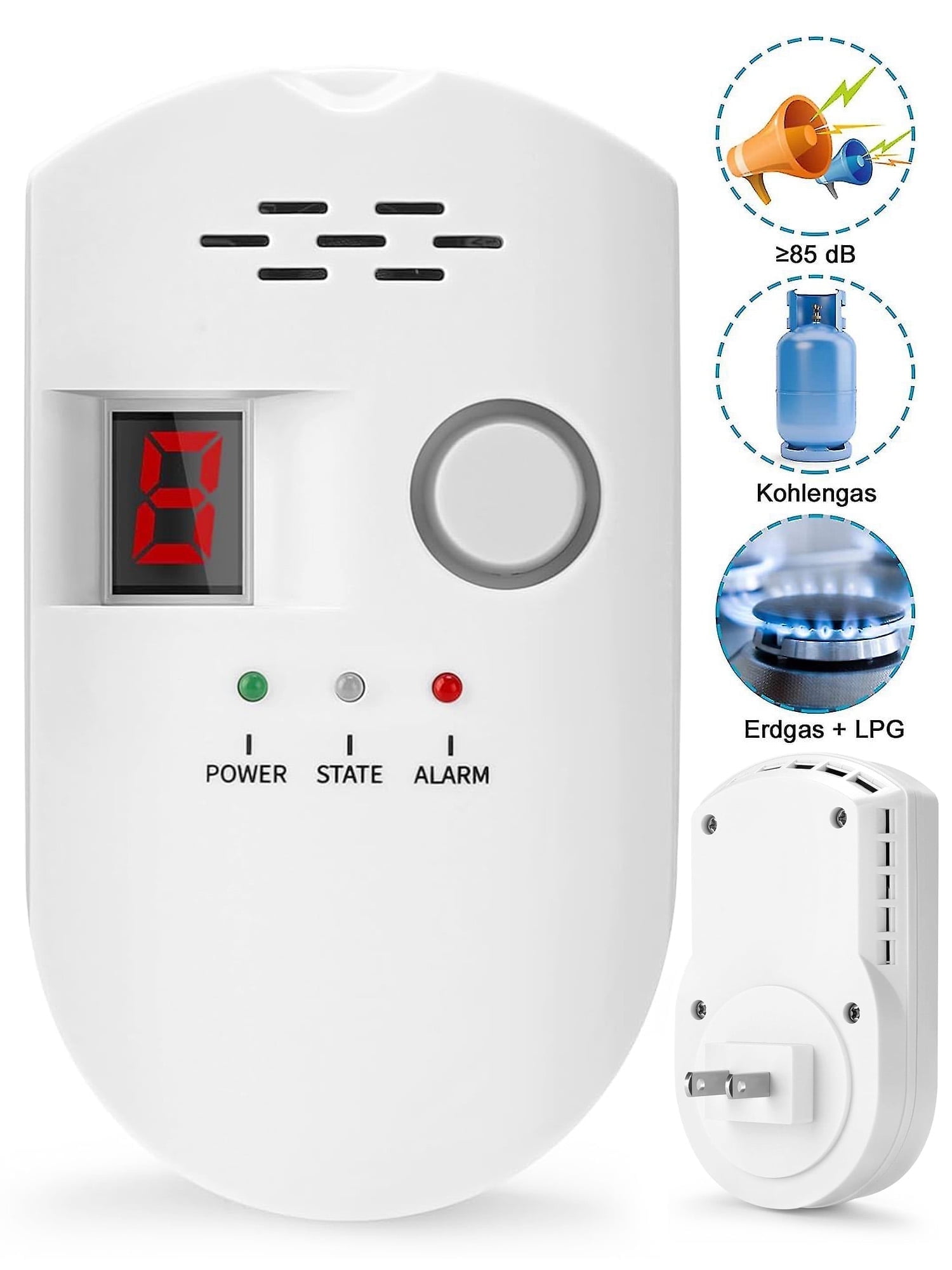 Fixdono Natural Gas Detector, Digital Sound Warning Gas Detector, Natural Gas Leak Security Detection Detector, Alarm Monitor Plug-in Sensor for Home Kitchen Restaurant Hotel School Warehouse