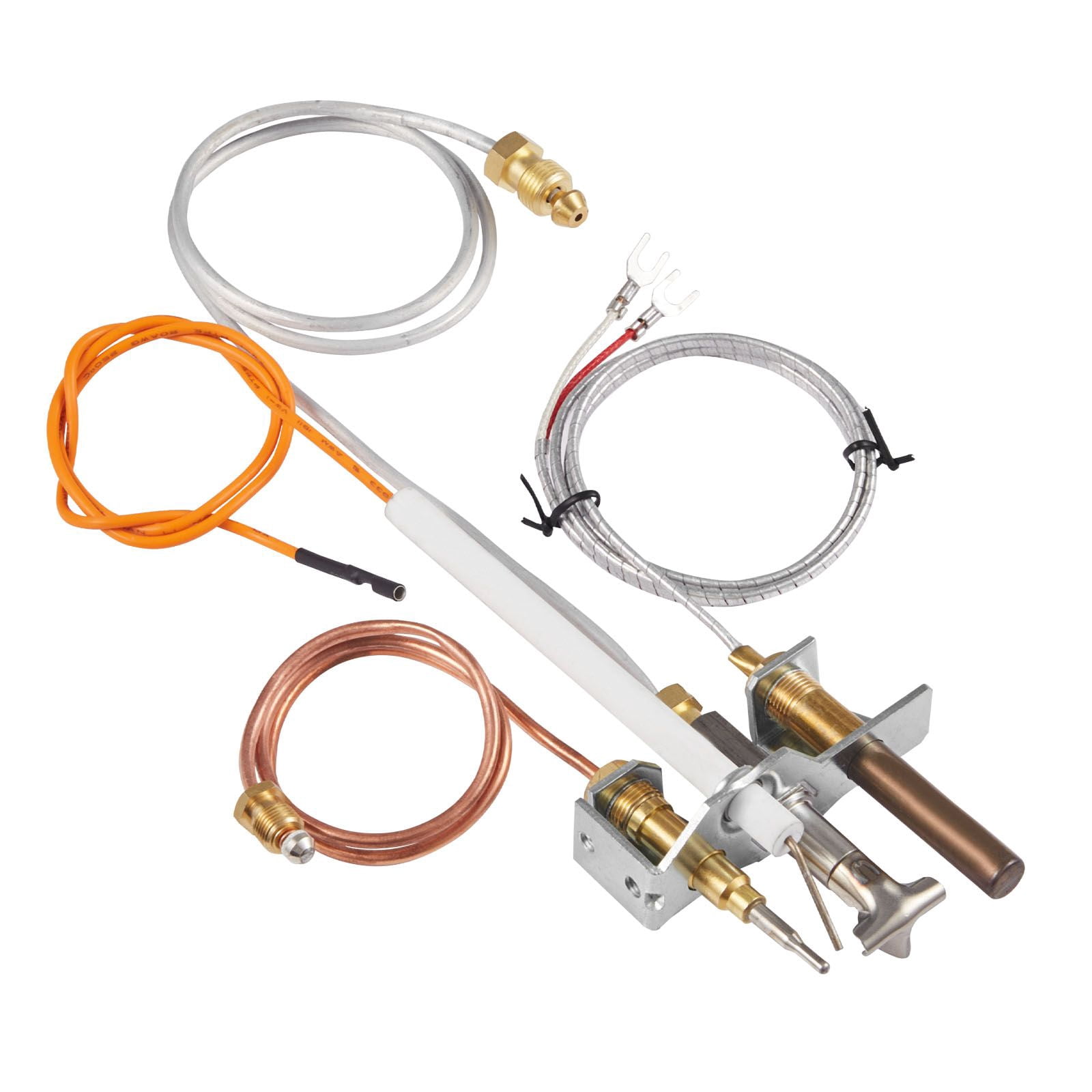 Natural Gas Fireplace Pilot Assembly, Two 24in Parts + 22in Ignitor + 16in Thermocouple, OEM Replacement Flame Monitoring for Gas Fireplace Heater