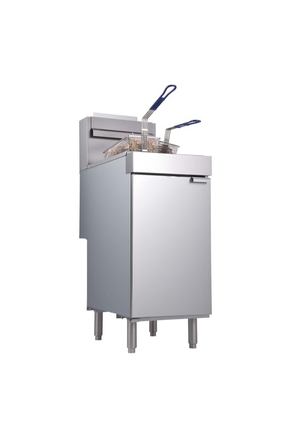 Natural Gas Fryer 3 Burner - Commercial Deep Fryer, Dual Basket 40lb Capacity, Stainless Steel Floor Fryer with Temperature Control for Restaurant Kitchen