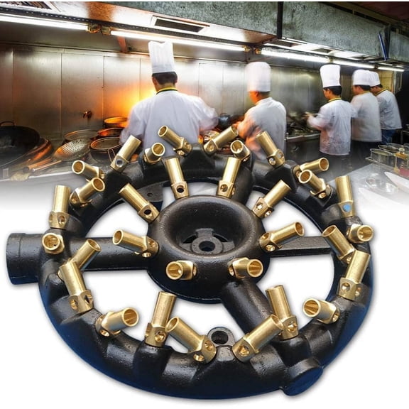 Natural Gas Jet Burner For Chinese Wok Range, Grilling, Stir Fry - Cast Iron Body Round Nozzle Jet Burner with 10/20/23/32 Brass Tips - Up 80,000 BTU (32 Tip)