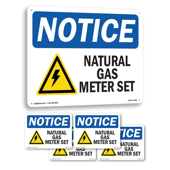 Natural Gas Meter Set OSHA Notice Rigid Plastic Sign 10 Inch x 7 Inch - 5 Pack
