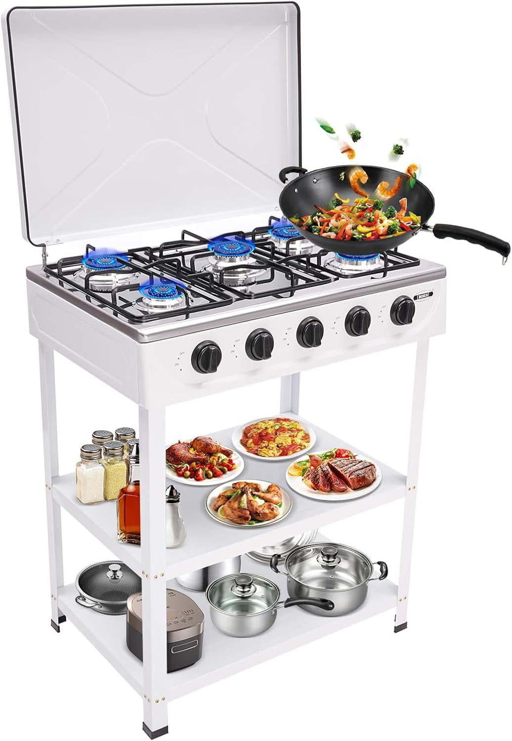 Natural Gas Stove, 5Burner Outdoor Stove with with Support Leg Stand