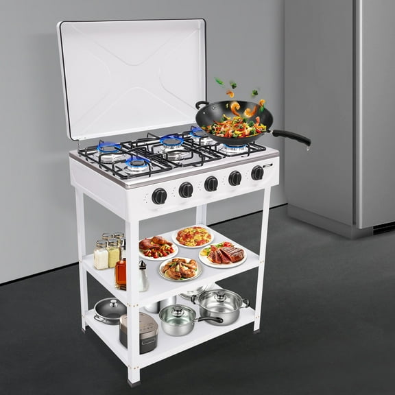 Natural Gas Stove with 5 Burners, Portable Natural Gas Stove 5 Burners 5 Knobs White Natural Gas Stove
