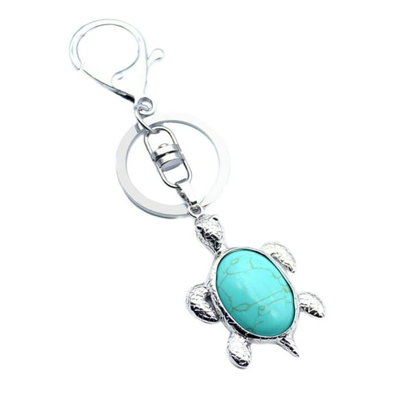 Natural Gems Turtle Pendant Keychain Keyring Turquoise