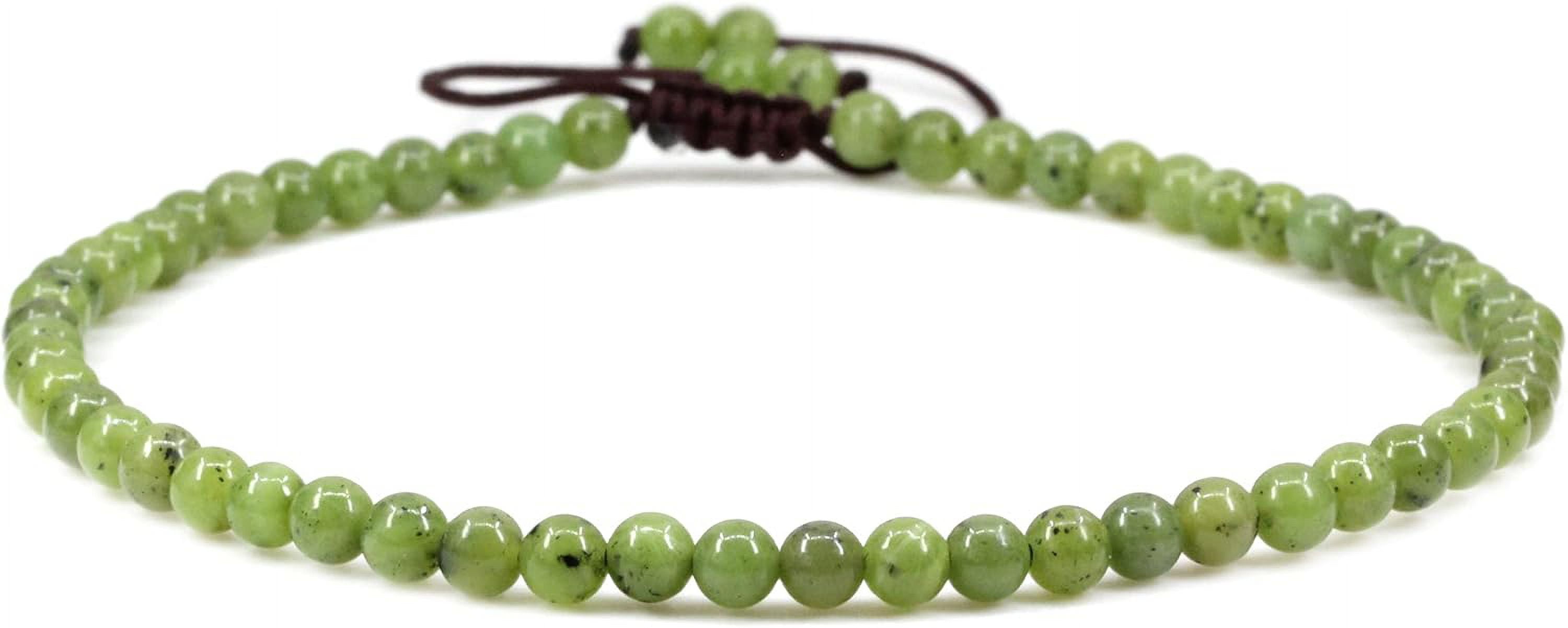Natural Gemstone 4Mm Round Bead Charm Stretch Anklet For Women Brown Rope Adjustable 8.6-11 Inch[o3045]