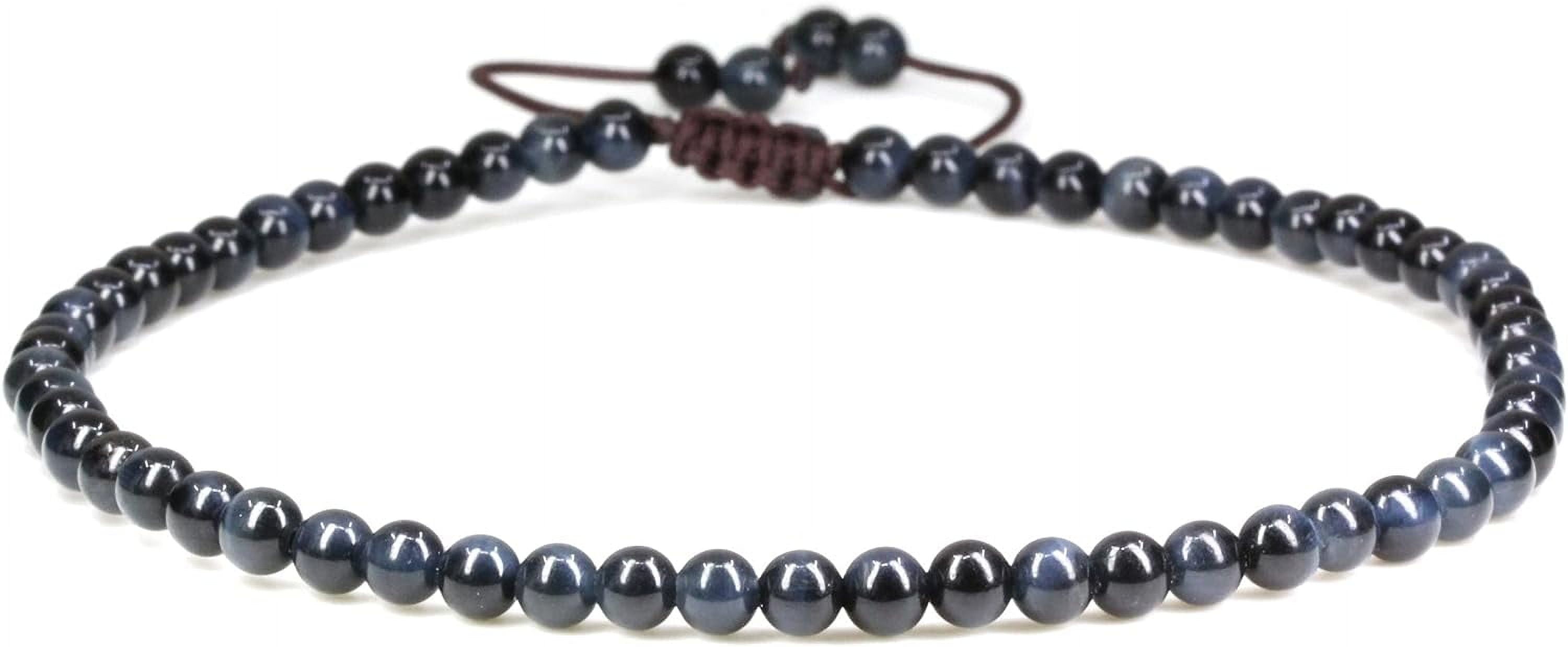 Natural Gemstone 4Mm Round Bead Charm Stretch Anklet For Women Brown Rope Adjustable 8.6-11 Inch[o3070]