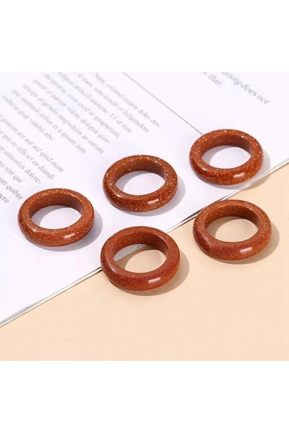 Natural Goldstone Gemstone Band Ring Unisex Statement Polished Comfort Fit Size 7 R50