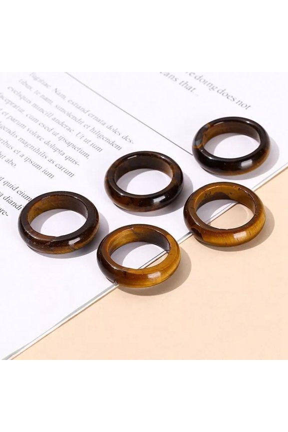 Natural Tiger Eye Gemstone Band Ring Unisex Statement Polished Comfort Fit Size 9 R50