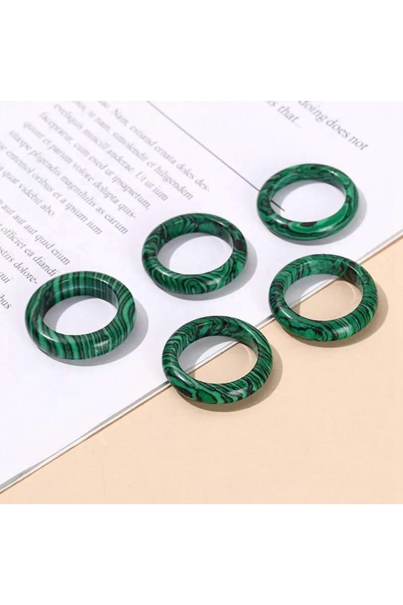 Natural Malachite Gemstone Band Ring Unisex Statement Polished Comfort Fit Size 7 R50